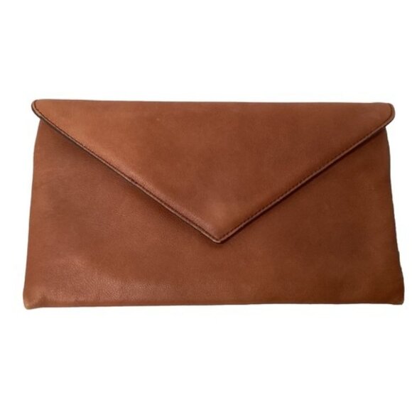 J Crew Clutch Purse Bag Leather Tan 2 Pocket Zipper - Picture 2 of 7